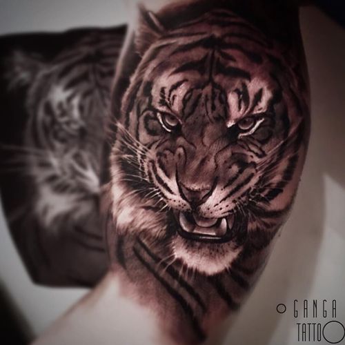 Tattoo by Ganga #GangaTattoo #Ganga #cattattoos #cat #kitty #petportrait #animal #nature #realistic #realism #hyperrealism #tiger #junglecat #blackandgrey
