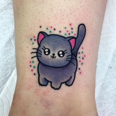 Tattoo by Roberto Euan #RobertoEuan #cattattoos #cat #kitty #petportrait #animal #nature #cute #anime #manga #sparkles #kawaii