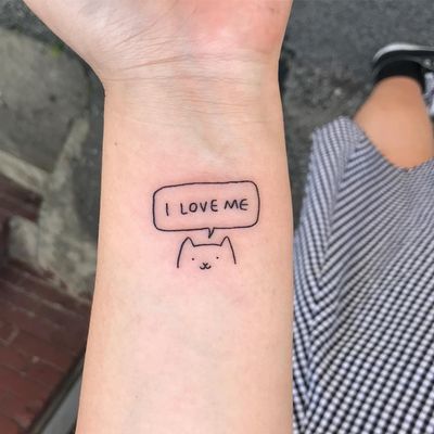 Tattoo by Goodmorning Town #GoodmorningTown #cattattoos #cat #kitty #petportrait #animal #nature #minimal #Linework #iloveme #text #pma #simple #tiny #quote