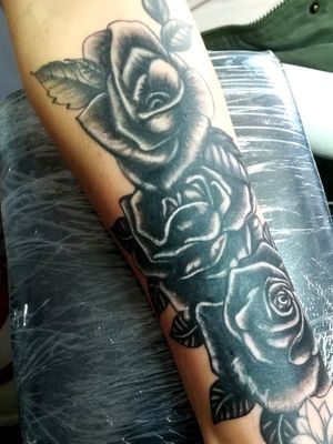 Roses cover up tattoo.. Black work 