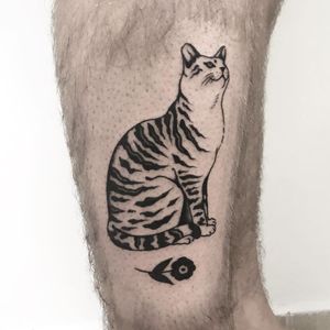 Tattoo by Fimm Ignativ #FimmIgnativ #cattattoos #cat #kitty #petportrait #animal #nature #illustrative #Blackwork #flower #floral #tiger #cute #bengal