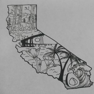 Working on this California and San diego inspired piece for my leg. Added an avocado and wave since I'm from Fallbrook and Oceanside