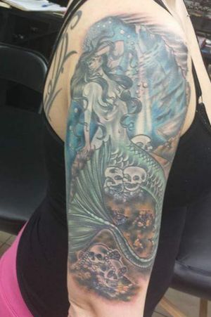 First completed half sleeve. Done at Walk-in Warrior in Baton Rouge, 2014.
