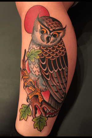 Traditional Owl Tattoo #traditionaltattoo #traditional #colortattoo #owltattoo 