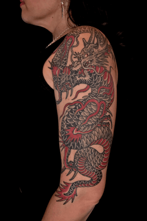 Japanese Dragon tattoo by Nate Fierro @natefierro #japanese #japanesetattoo #colortattoo #dragontattoo #dragon