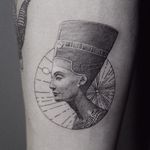 Tattoo by ColdGray #Coldgray #Egyptiantattoos #egyptian #egypt #ancient #esoteric #history #neferetiti #blackandgrey #linework #etching #sculpture #crown #bust #lady #ladyhead #fineart