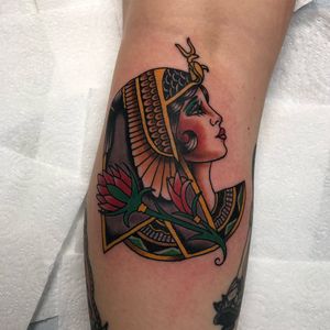 Tattoo by Lewis S Davies #LewisSDavies #Egyptiantattoos #egyptian #egypt #ancient #esoteric #history #color #traditional #cleopatra #nefertiti #crown #jewelry #collar #pattern #lotus #floral #floral #ladyhead