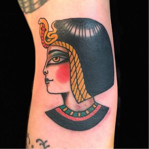 Tattoo by Holly Ellis #HollyEllis #Egyptiantattoos #egyptian #egypt #ancient #esoteric #history  #ladyhead #portrait #cleopatra #nefertiti #cobra #snake #reptile #jewelry #collar #crown