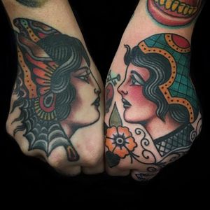 Tattoo by Todd Noble #ToddNoble #ladytattoo #babe #lady #woman #portrait #traditional #color #handtattoo #ladyhead