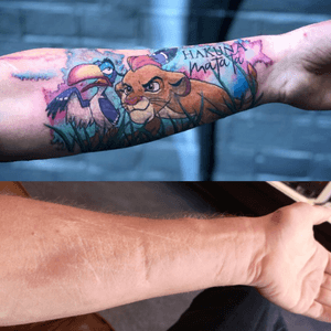 Peter covered these scars for Wesley. We are always very happy to do this for people as. If you are considering to do this get someone that understands it before it gets worse. #scartattoo #coverup #coveruptattoo #scartissue #disney #disneytattoo #thelionking #lionking #colortattoo #wallsandskin #rotterdamtattoo #amsterdamtattoo #disneytattoos #disneytattoo