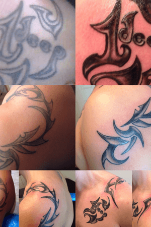 A few before and after pics of a guests tattoo i have been fixing and adding to it. Over the years. 