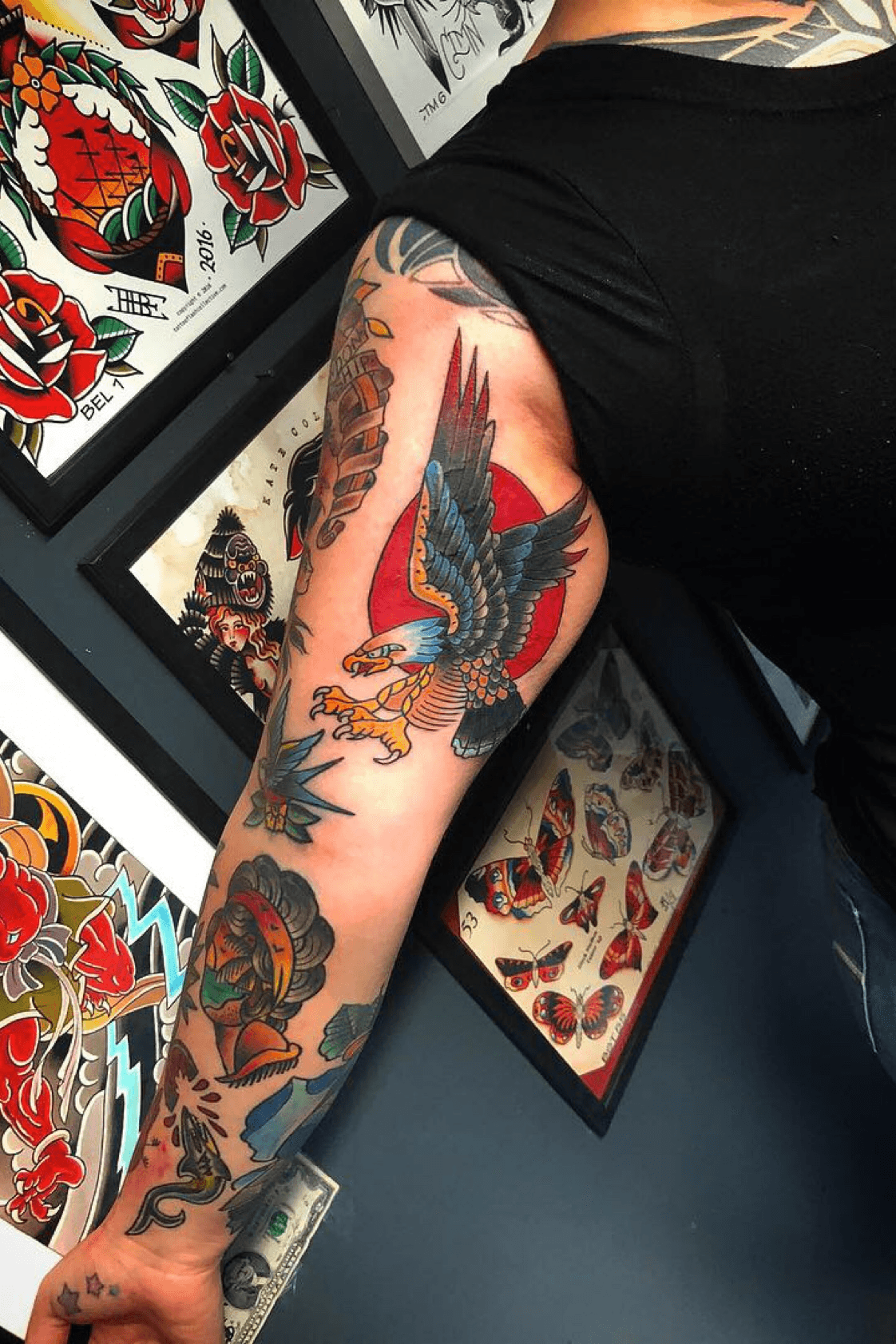 Novu Ink Japanese Eagle Rising Sun Temporary Tattoos  PACK OF 2  Fake  Tattoos  Art Design TransfersStickers  For Body Arm Leg etc  23cm x  16cm  Amazonae Beauty