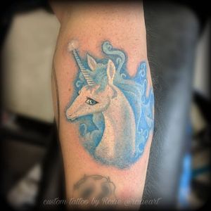 The Last Unicorn done at the Windy City Tattoo show in Lethbridge, AB 2018. #unicorn #fullcolor #newschool #80s #animation #nowbooking #acceptingnewclients #grandeprairiealberta #grandeprairietattoo #tattooartist 