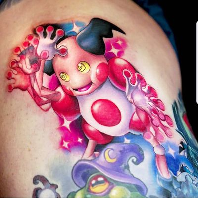 Tattoo by Steven Compton #StevenCompton #pokemontattoos #pokemon #gamer #cartoon #tvshow #game #Japanese #anime #MrMime #pokemongo #psychedelic #trippy #stars