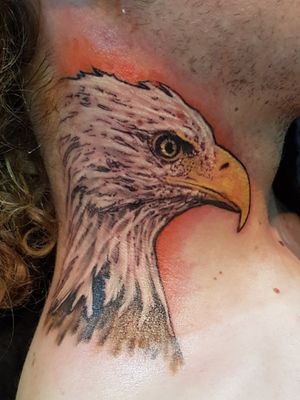 eagle on neck #EagleHead #eagletattoo #eagle #necktattoos #neck #realistic #realism #color #bird 