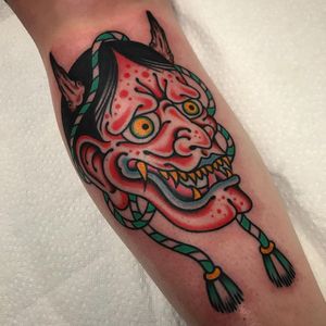 Tattoo by Kyle Hath #KyleHath #favoritetattoos #favorite #color #Japanese #traditional #hannya #mask #oni #demon #yokai #blood #tassel