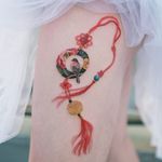 Tattoo by Tattooist Sion #TattooistSion #koreantattooartist #Korea #neotraditional #color #beautiful #knot #flower #folkart #bird #bead #ribbon #bow