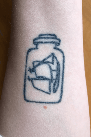 Ship in a bottle tattoo - a metaphorical casing built around me. Inside are my imperfections, challenges, struggles and accomplishments. Memories that are always present and part of my identity.