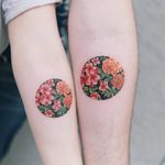 Tattoo by Tattooist Sion #TattooistSion #koreantattooartist #Korea #neotraditional #color #beautiful #flower #folkart #coupletattoo #matchingtattoo