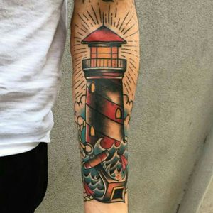 Cover up in progress! #lighthouse #lighthousetattoo #traditionaltattoos #tradworkers #traditionaltattoo #Tattoodo #tat #tattooart #tattooartist 