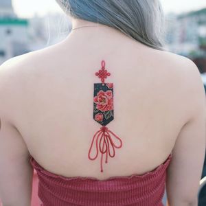 Tattoo by Tattooist Sion #TattooistSion #koreantattooartist #Korea #neotraditional #color #beautiful #knot #flower #folkart #peony #bow #ribbon