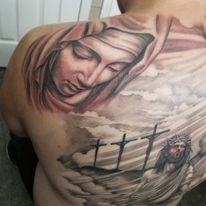 Jesus and Mary and crucifix