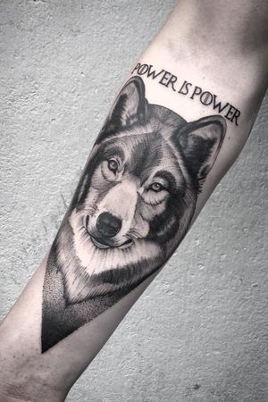Dotwork wolf tattoo.