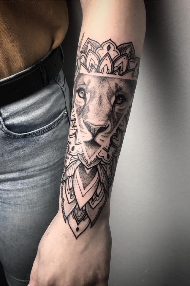 forearmtattoooflionheadmandalalotusflowersarounditlionwithcrown tattoo  Cool arm tattoos Mens lion tattoo Lion tattoo sleeves