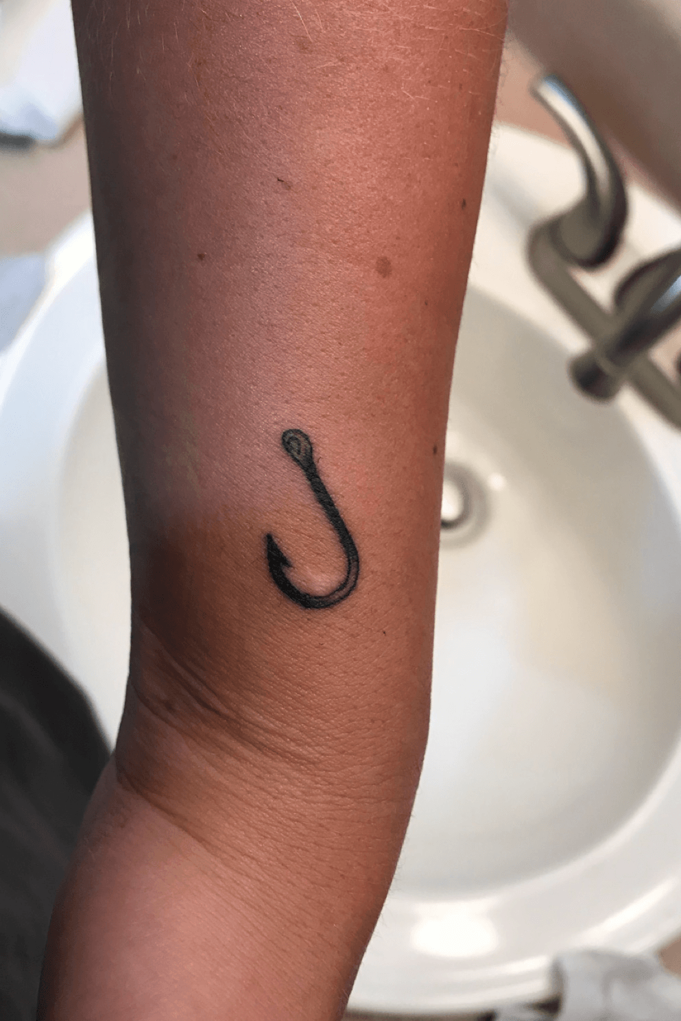 Hook tattoo with my grandfathers initials as the fishing line  Hook tattoos  Fishing hook tattoo Tattoos