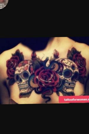 Something like what I want on my upper chest, but a bit different!...💕- I do know I want a skull,  with 2 red roses on each side; most likely. Or either maybe a heart with wings. 💕Not 100% sure yet tho.!...  💞