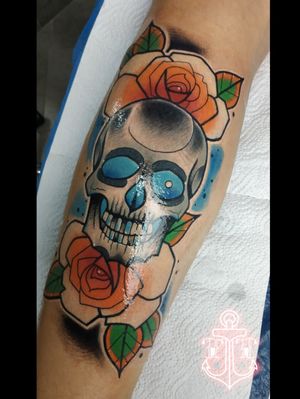 Skull neotraditional tattoo with roses by #TONDRIKTATTOODo not copy please 