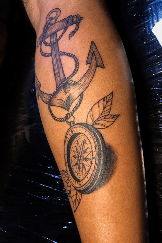anchor  compass tattoo by Jonathan Montalvo TattooNOW