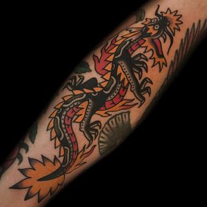 Tattoo by Austin Maples #AustinMaples #dragontattoos #dragon #mythicalcreature #legend #folklore #color #traditional