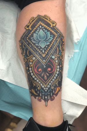 Coverup, color ornamental, gem tattoo, jewel tattoo, gothic ornamental, neotraditional, ornate, coverup tattoo
