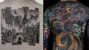 Tattoo on the left by Adi Ariesta and on the right by Horitoshi #AdiAriesta #Horitoshi #dragontattoos #dragon #mythicalcreature #legend #folklore