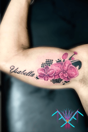 Orchid Tattoo #orchid #orchidtattoo #polka #color #flower #flowertattoo