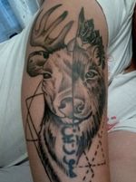 ART #Wolf #Deer #TwoFace #tatoo #blackandgreytattoo 