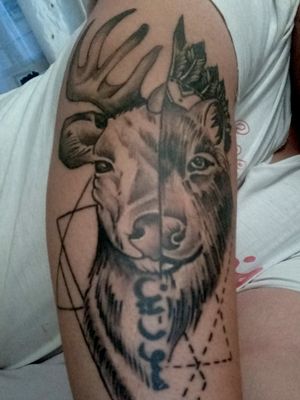 ART#Wolf #Deer #TwoFace  #tatoo #blackandgreytattoo 