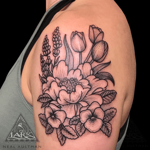 Tattoo by Lark Tattoo artist Neal Aultman. See more of Neal's work here: http://www.larktattoo.com/long-island-team-homepage/neal-aultman/ . . . . . . #floral #floraltattoo #peony #peonytattoo #tulip #tuliptattoo #pansies #pansiestattoo #lavendar #lavendartattoo #linesanddots #linesanddotstattoo #flowers #flowerstattoo #flower #flowertattoo #tattoo #tattoos #tat #tats #tatts #tatted #tattedup #tattoist #tattooed #inked #inkedup #ink #tattoooftheday #amazingink #bodyart #larktattoo #larktattoos #larktattoowestbury #westbury #longisland #NY #NewYork #usa #art #tattooig #instatats
