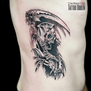 Death Tattoo done by @blackhatsergy @theblackhattattoodublin #tattoo #tattoos #tattoodublin #dublintattoo #dublin #death #DeathTattoos #neotraditional #blackandgray 
