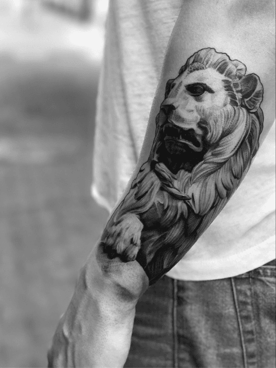 Lion statue tattoo by Mark Wosgerau  Post 18281  Statue tattoo Mythology  tattoos Greek tattoos