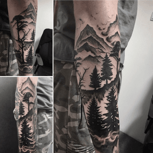 #tattoo #tattooart #blackandgrey #tree #mountains 