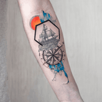 Compass and some brush strokes (Ship tattoo is not mine)