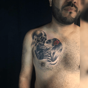 Today got to do Julios @busta857 #firsttattoo on his chest of a #skull kissing a #katrina of #losdiasdelomuertos 💀 Thanks for the trust brother ! 🤟🏻 Done in my studio @blackskull_tattoostudio #TattzByAG #Ink #Tattoo #Tatuaje #BodyArt #ArteCorporal #blackandgrey #blackandgreytattoo #NYC #NYCTattoo #NYCTattooArtist #newyorkcitytattoo #newyorkcitytattooartist #newyorkcity #privatestudio #privatetattoostudio