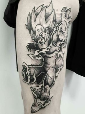 Majin Vegeta on my vancouver's customer! #blackwork #blackworktattoo #dragonballtattoo 