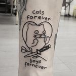 Tattoo by Mr Heggie #MrHeggie #cutetattoos #cute #linework #illustrative #cat #heart #knife #rose #switchblade #love #funny