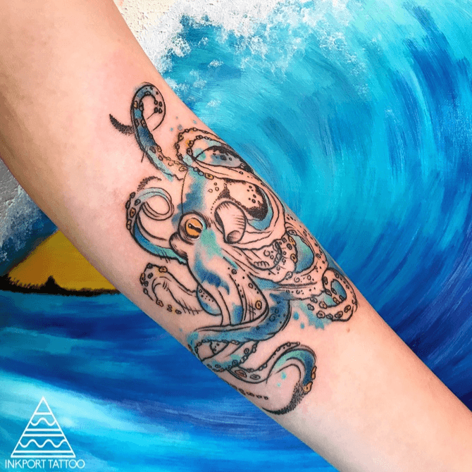 Watercolor Octopus Andrew  Neon Dragon Tattoo Cedar Rapids IA  r tattoos