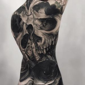 Tattoo by Fibs #Fibs #ElFibs #illustrative #darkart #blackandgrey #skull #death #surreal