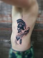 Spartan Tattoo designed and inKed by K #tattoo #ink #tatttoos #worldfamousink #eikondevice #greenmonster #tattooaddictsouthafrica #gunwax #thelightningstation #tam #tattoodo #spartan #helmet #arrow #banner #discipline