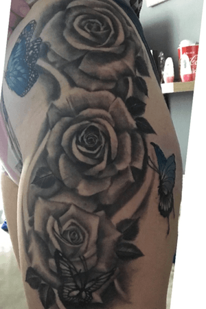 #finished #rose #butterflies #grey #coloured #bigtattoo #girly